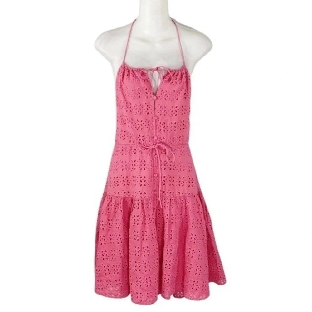 NWT J . Crew pink Anguilla mini halter dress in eyelet O24